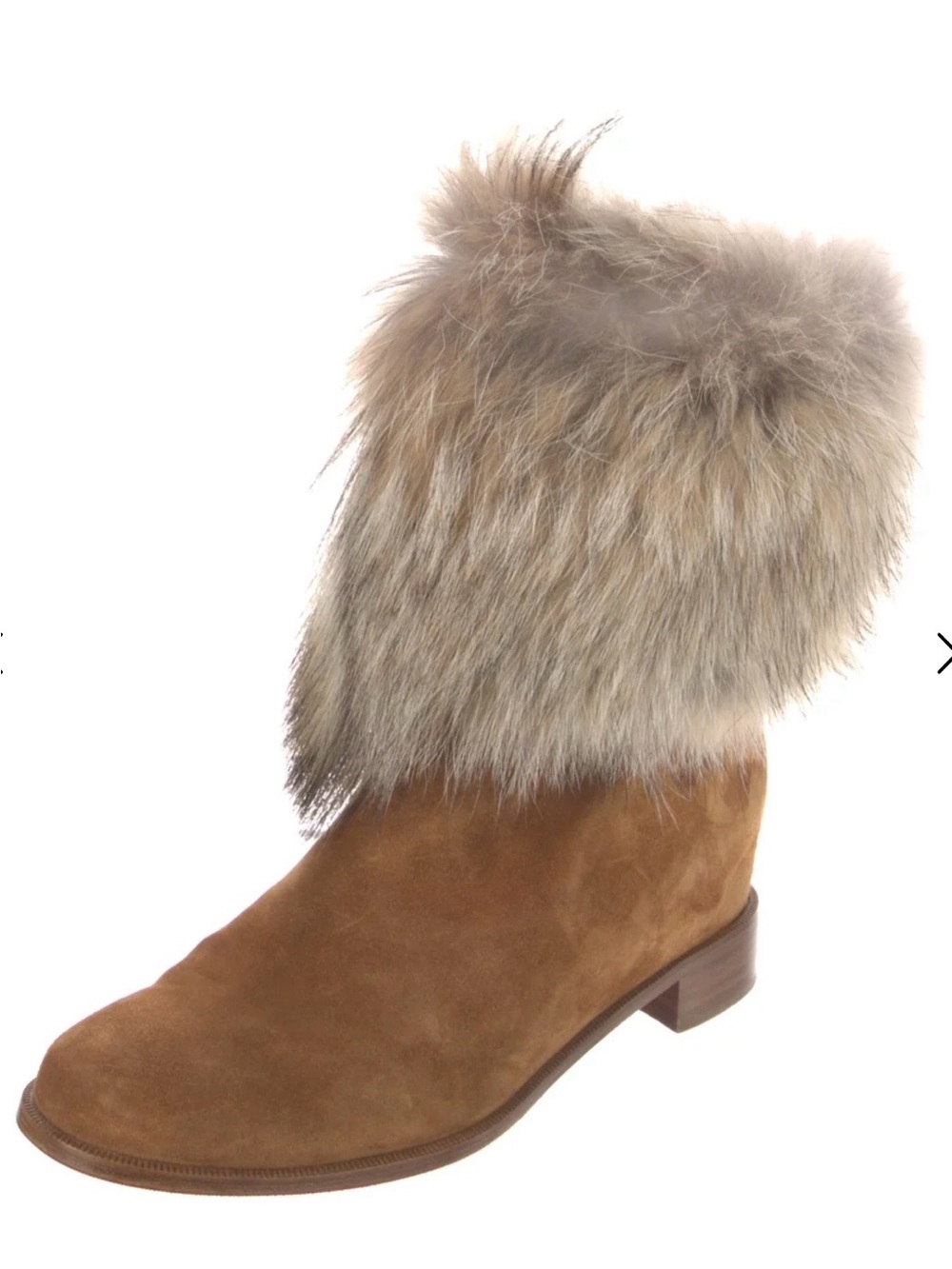 Christian Louboutin Suede Patterned Faux Fur Cuffed Snow Ankle Boots